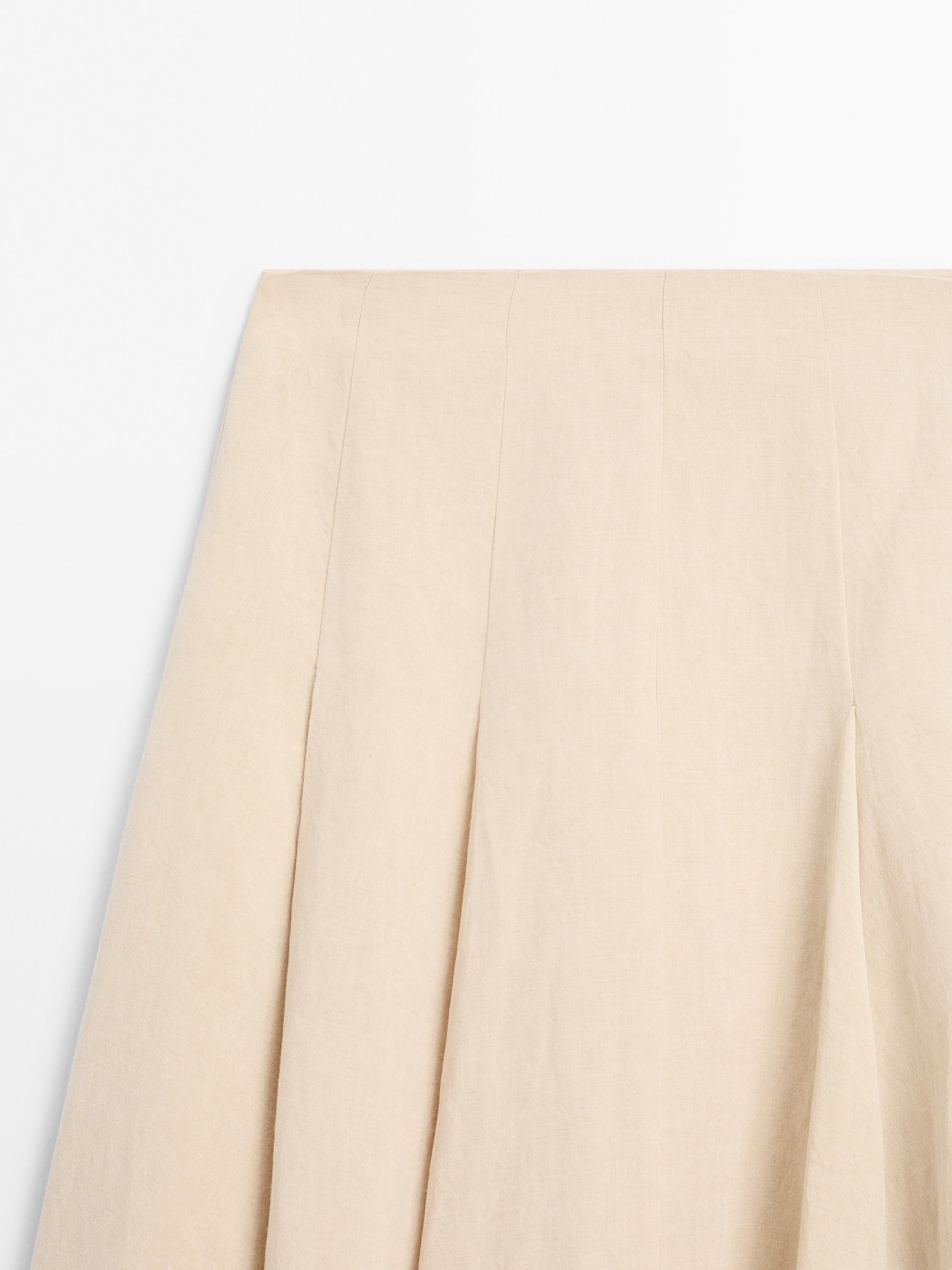 Flounce linen blend midi skirt
